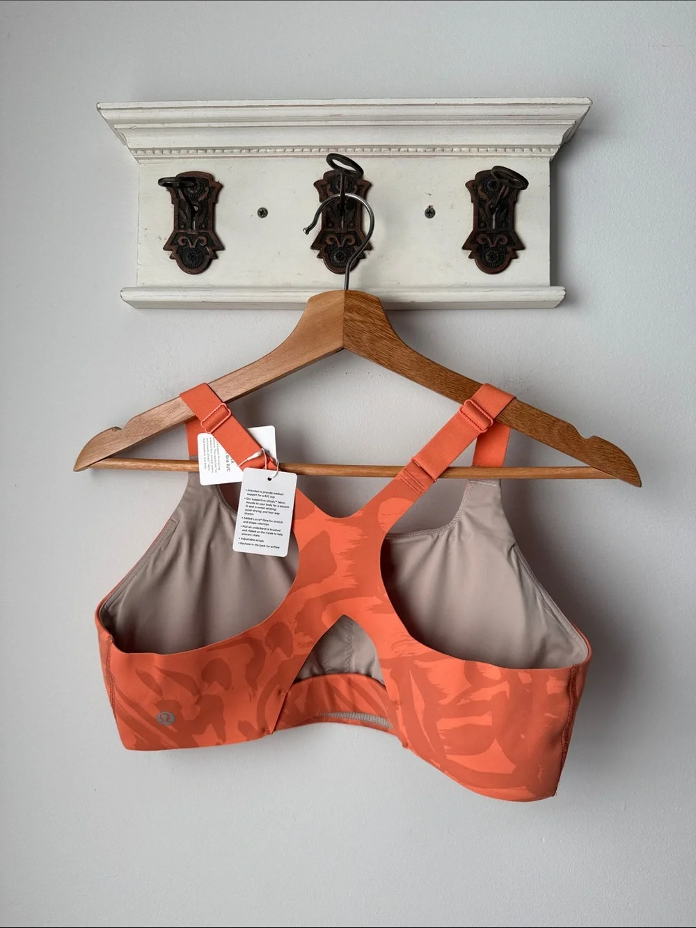 Lululemon Square Neck Workout Bra 10 B/C Coral Orange Printed Sports Bra